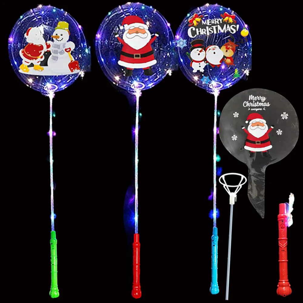 Palloncino Bobo Natalizio Da 20 Pollici Con Manici Lampeggianti Led Stick Portabicchieri Grande Light Up Clear Transparentxmas Decor Bubble Ballon