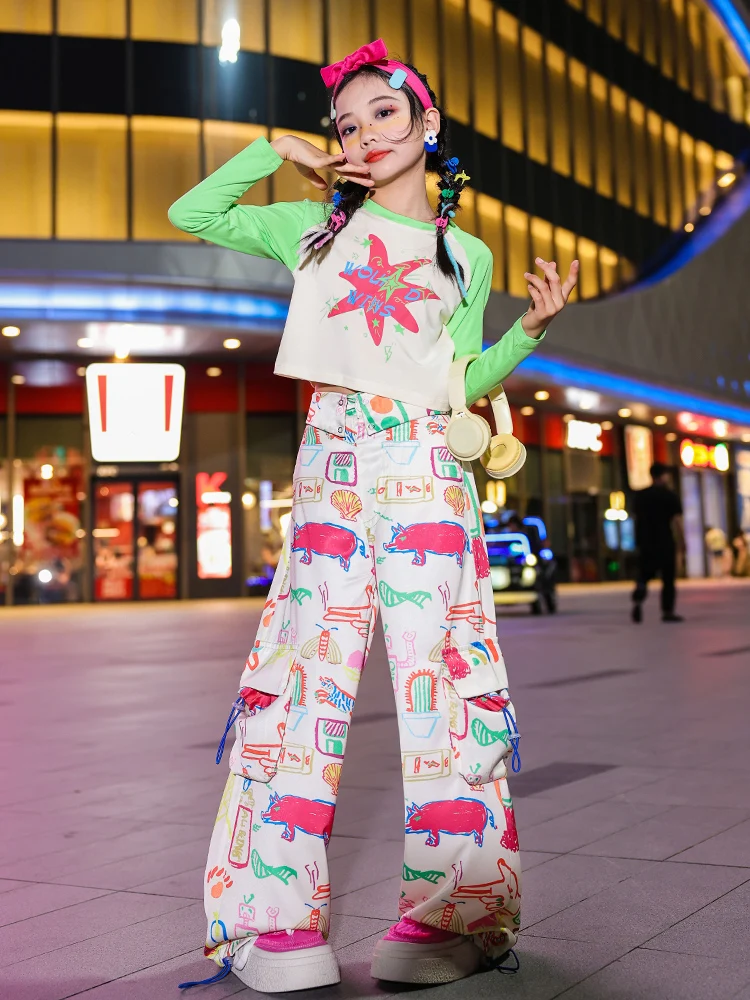 

Children's Jazz Costumes Dopamine Navel-Exposed Sleeve Top Suit Girl Jazz Exercise Clothing Girl Costume