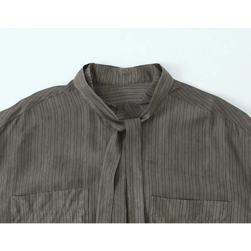 Chic Fashion Bow Tied Collar Shirts for Women 2025 New Long Sleeve Pocket Women's Streetwear Casual Shirt And Blouse Top ﻿