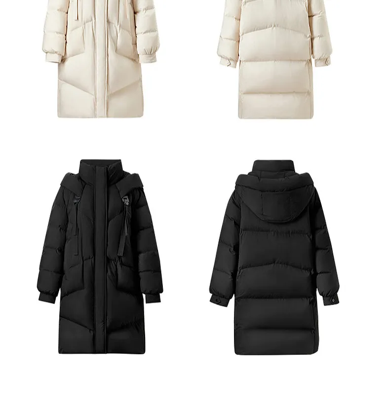 SENTUBILA Winter Long Down Coat Women 2024 Korean Over`sized Hooded Zipper White Duck Down Jackets Parkas Outerwears W44Y55972
