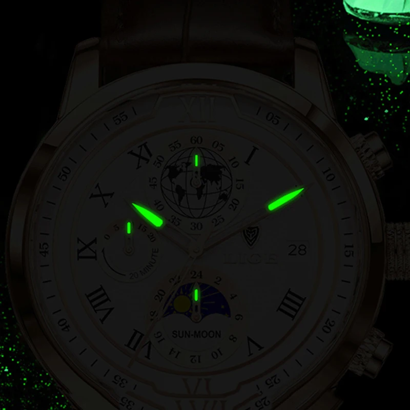 LIGE Fashion Leather Watch Men Casual Business Men's Quartz Wristwatches Military Sports Waterproof Chronograph Montre Homme+BOX