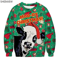 New 3D Christmas Printed Holiday Party Sweatshirt Long-sleeved O-Neck Xmas Hoodie Men Women Ugly Christmas Pullover