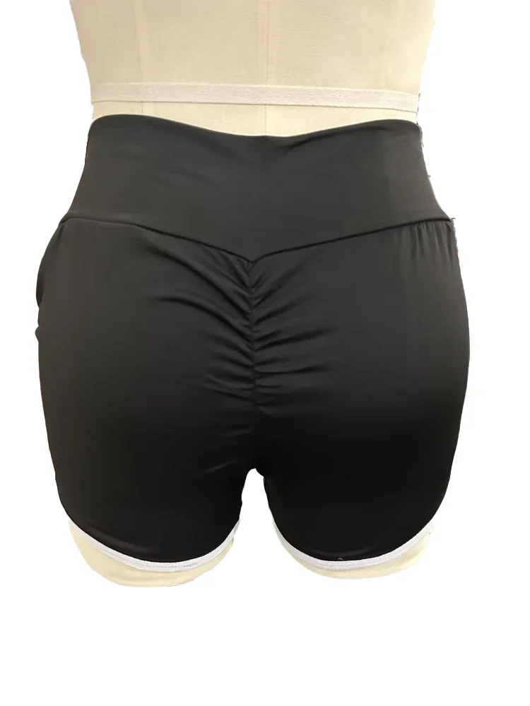 2024 Summer High Waist Side Hollow Out Sport Shorts Women Stitching Stretchy Trousers Slim Fit Short Pants Run Exercise Yoga