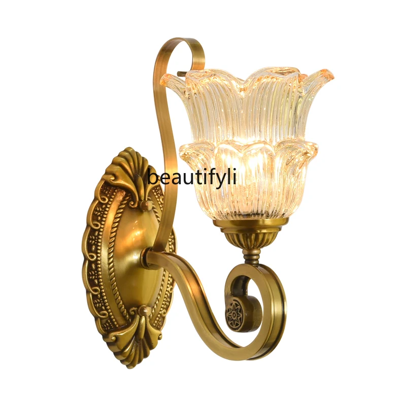 

HJ Retro Wall Lamp Living Room Lamps Bedroom Bedside Lamp Villa Stairs Monocephalic Wall Lamp