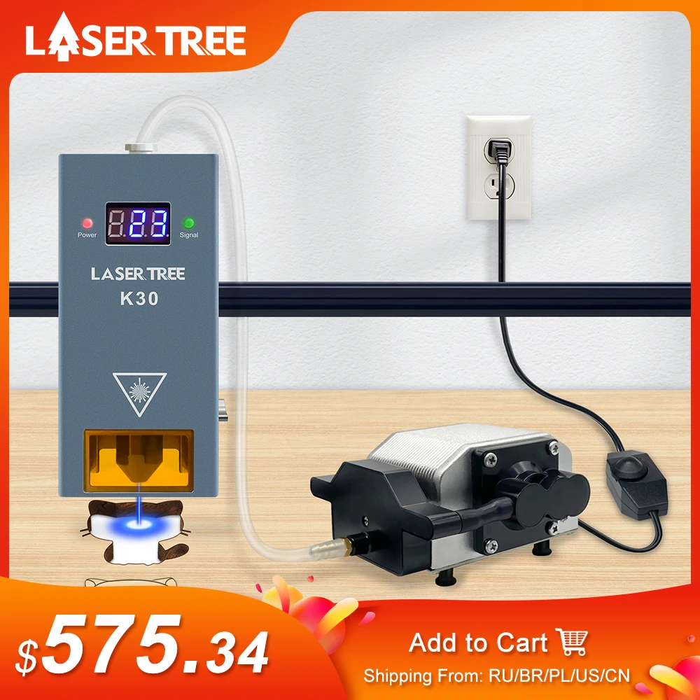 LASER TREE 5W 10W 20W 30W Laser Head with Air Assist Module Air Pump Compressor Kit for CNC Laser Cutting Wood Engraver DIY Tool