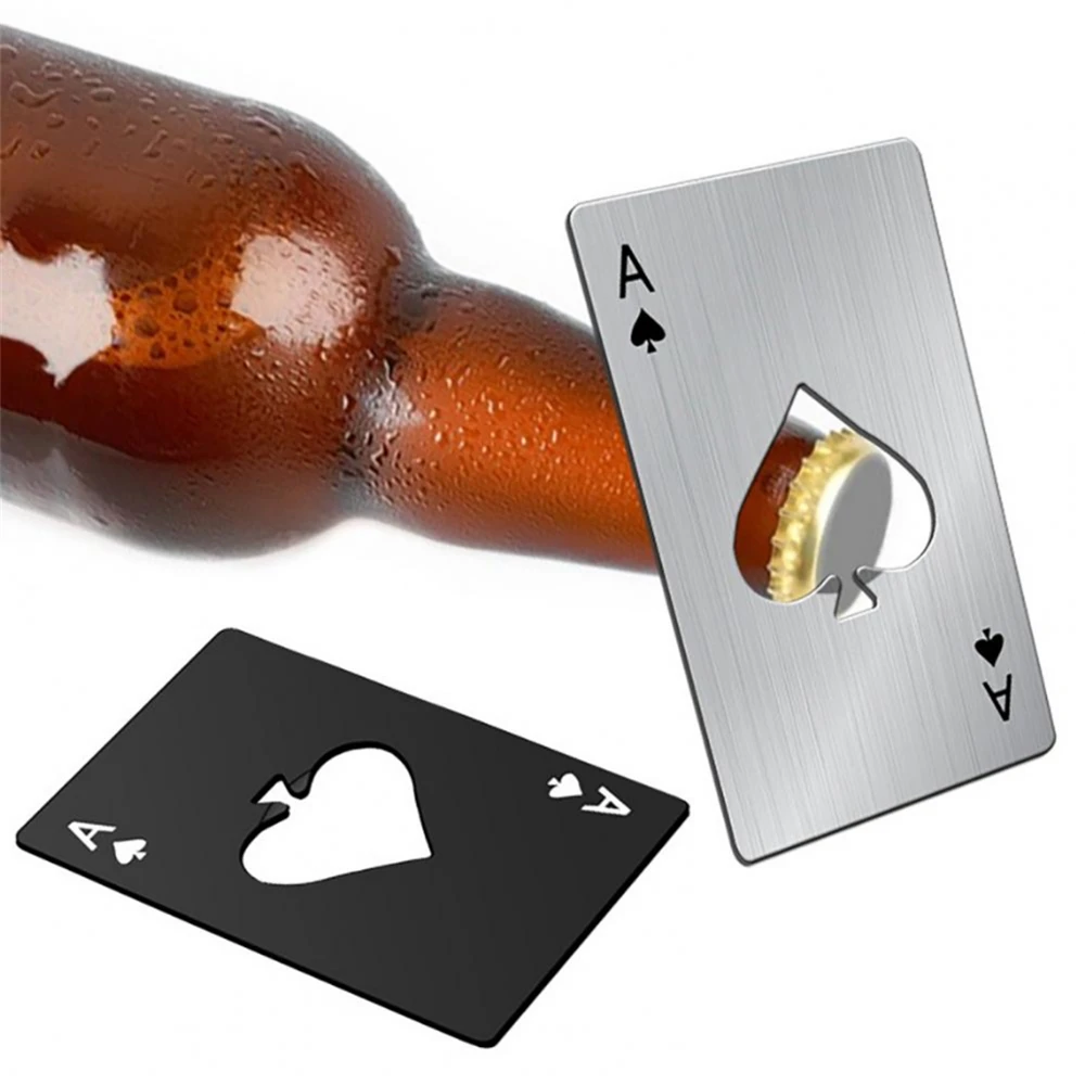 1 Parça Yaratıcı Poker Şekilli Şişe Konserve Açacağı Paslanmaz Çelik Kredi Kartı Boyutu Bar Restoran Bira Metal Açılış Aracı Hediye