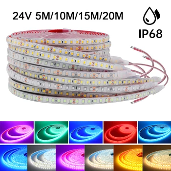 IP68 방수 LED 스트립 조명, 따뜻한 천연 화이트, 레드, 그린, 블루, 유연한 Luces LED 테이프, 수중 장식, 24V, 2835 120LEDs/m