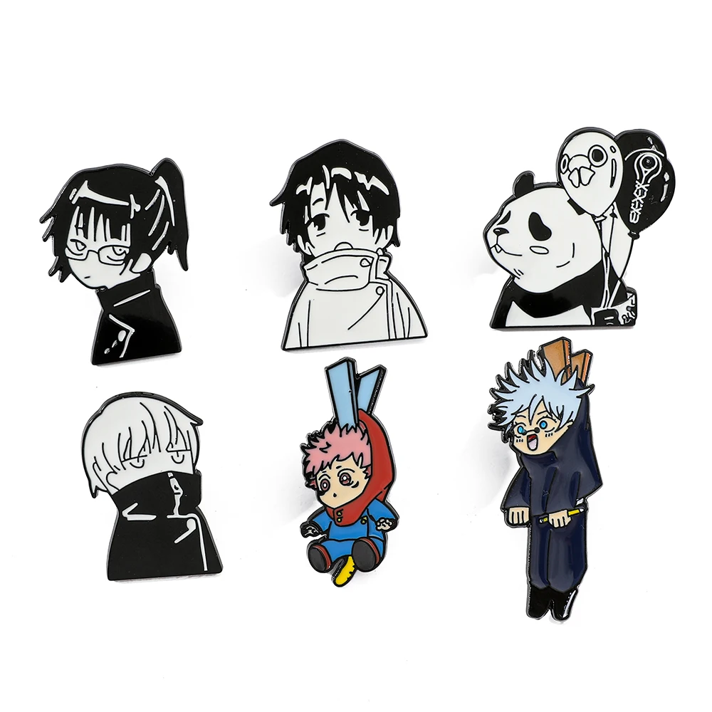 Enamel Pins Enamel Brooch Pearl Beaded Brooch Metal Brooch 6 Pcs Creative Anime Jujutsu Kaisen Brooch