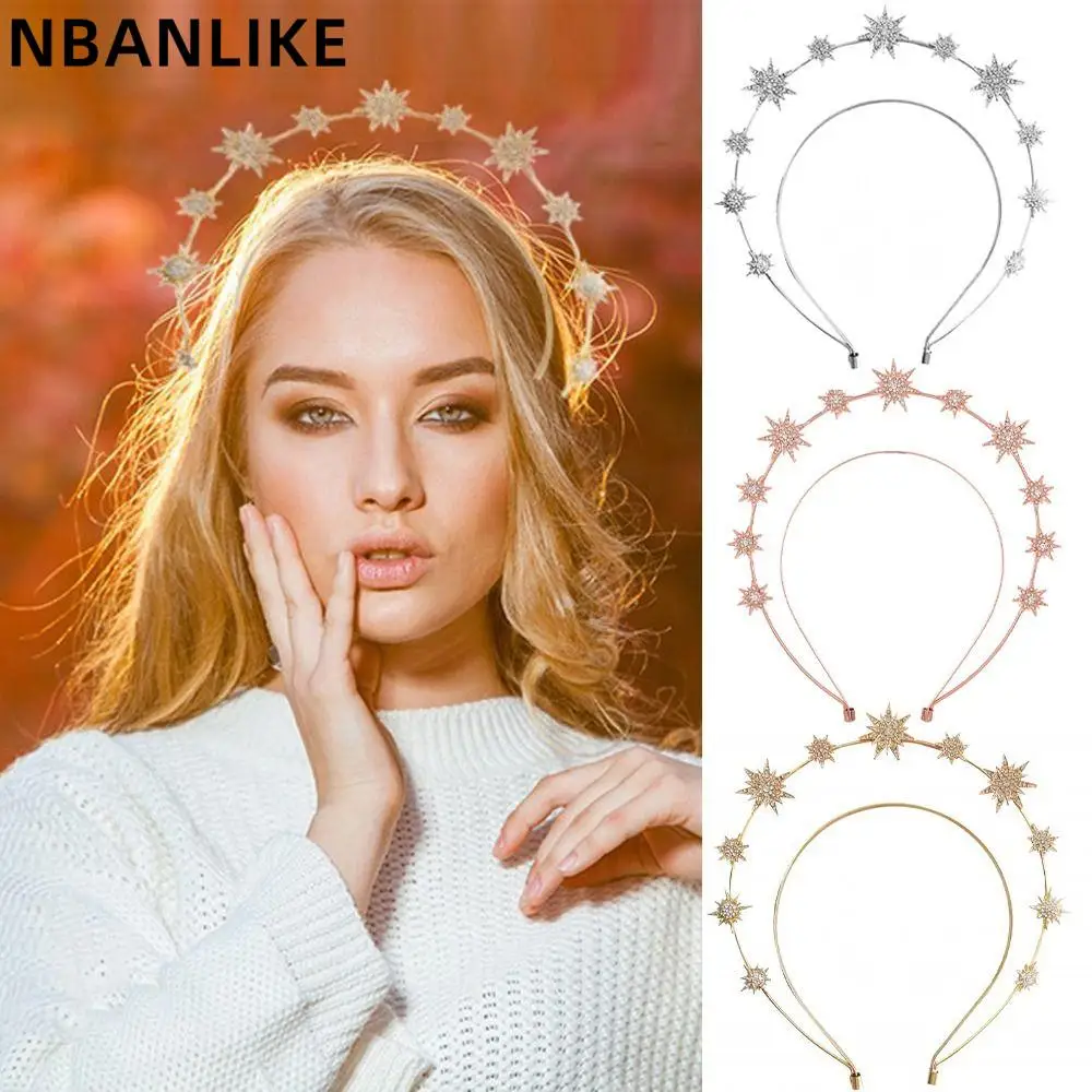 Baroque Double Layer Rhinestone Star Headband Crystal Star Zircon Hair Hoop Hair Accessories luer new stainless steel customized name zircon necklac custom rhinestone name letter nameplate pendant for women jewelry gifts