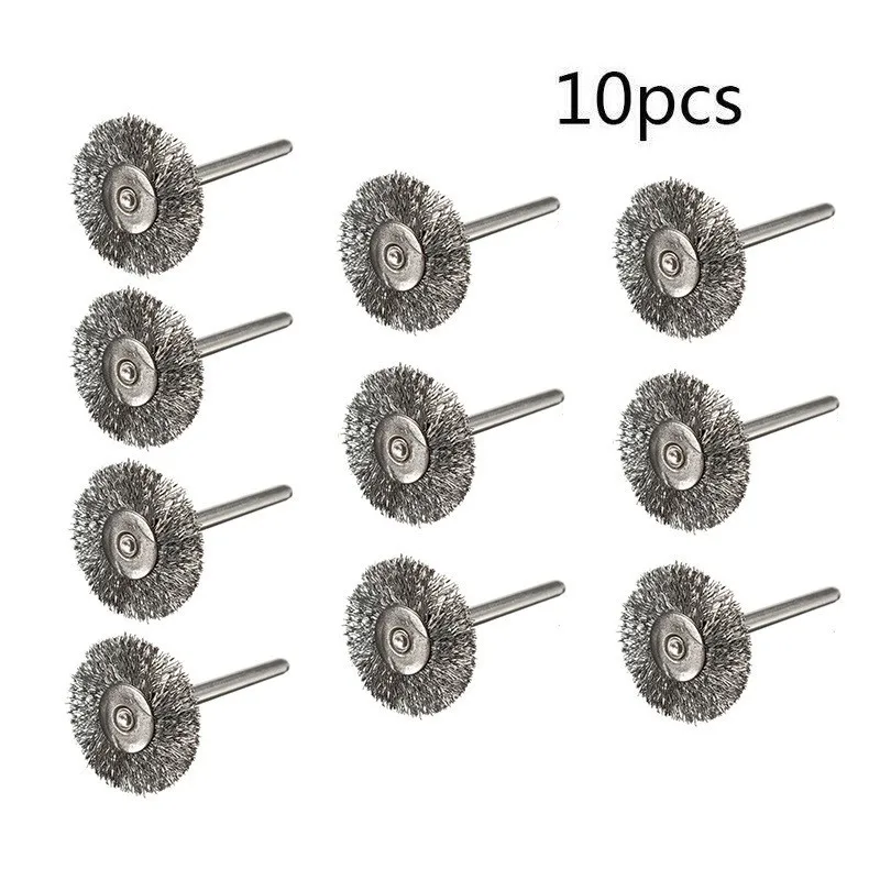 

10PCS 22mm Steel Wheel Brushes With Handle T-shaped Flat Wire Electro-abrasive Cleaning For Dremel Drill Polishing Grinding Tool