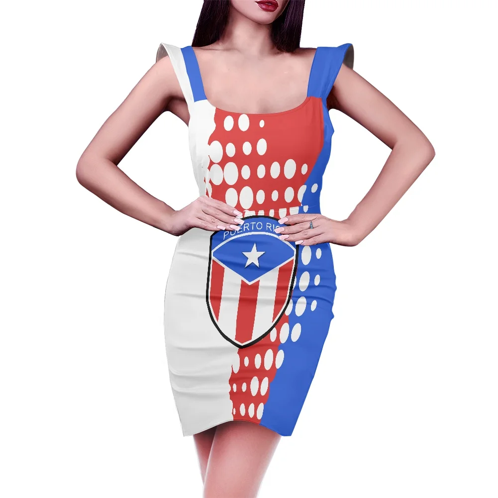 

Dresses For Women 2022 Women's Short Skirt Sleeveless Trim Dress Flag Print Office With Square Collar Elegant Sexy Fashion Skirt