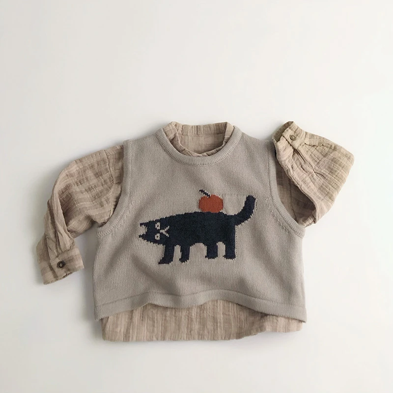 Childrens Sleeveless Knitted Vest - Cute Animal Cotton Sweater Coat for Boys  Girls