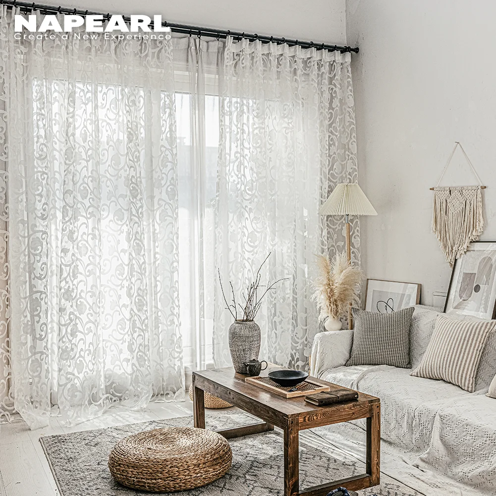 NAPEARL European Style Striped Jacquard Design Ready Made Sheer Curtains Drapes Simple Modern Tulle Organza Living Room Window sheer curtains window curtains decor curtains