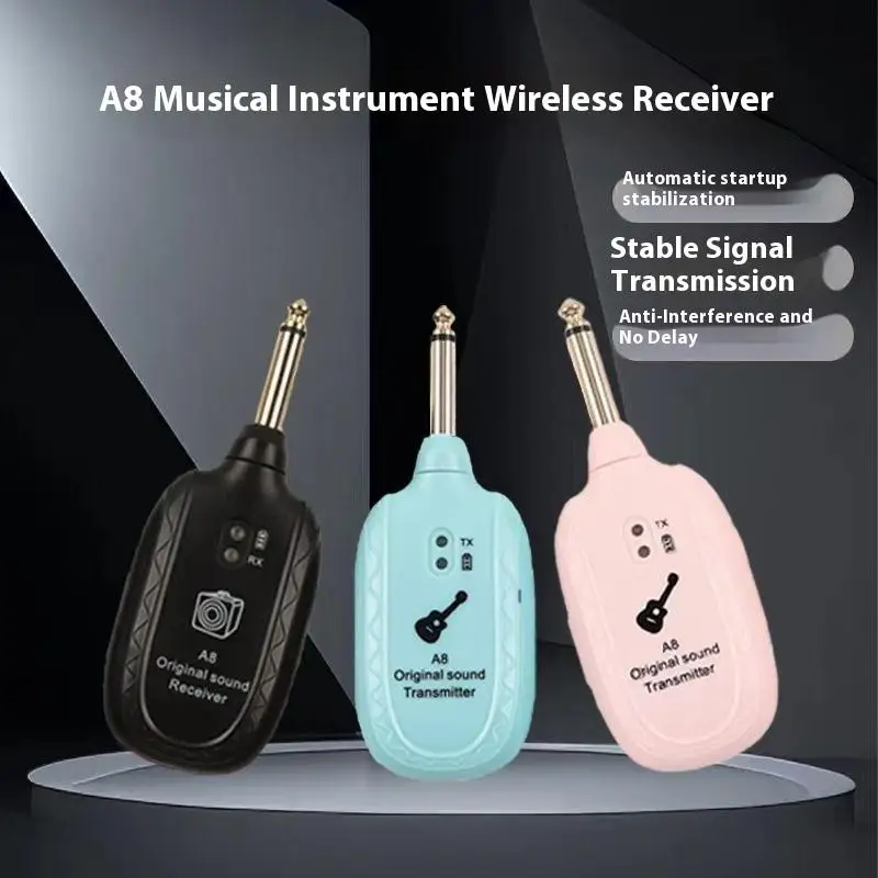 1set  A8 Guitar Wireless System Transmitter Receiver Built- In Rechargeable Wireless Guitar Transmitter