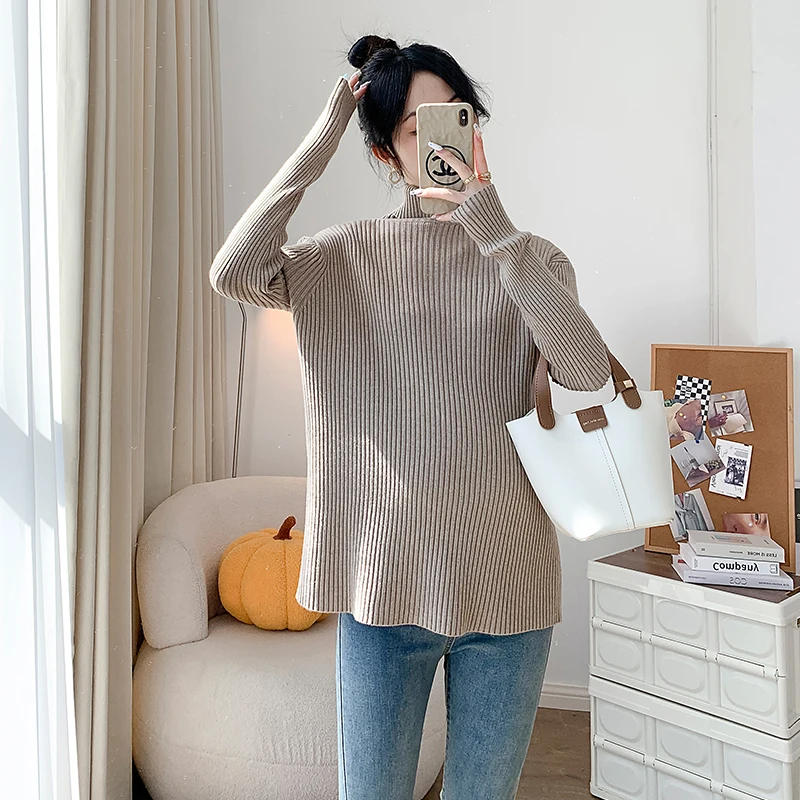 High Neck Womens Maternity Coats Sweaters Solid Thick Warm Materity Tops for Pregnant Women Pregnancy Tops