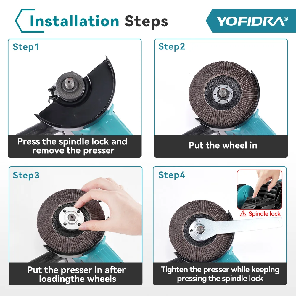 YOFIDRA 125mm Brushless Angle Grinder 3 Gear Grinding Machine Polishing Cutting Woodworking Tool For Makita 21V Battery Pin