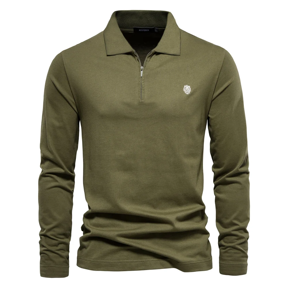 AIOPESON Men's 100% Cotton Solid Color Long Sleeve Polo Shirt - Casual Spring & Autumn Essentials