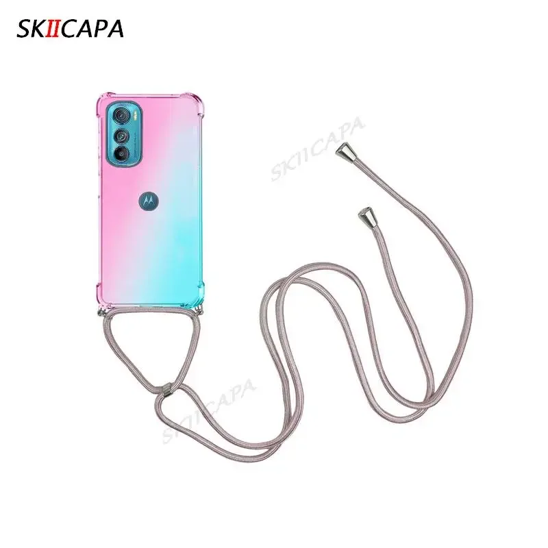 Gradient Silicone Shockproof Crossbody Necklace Phone Case