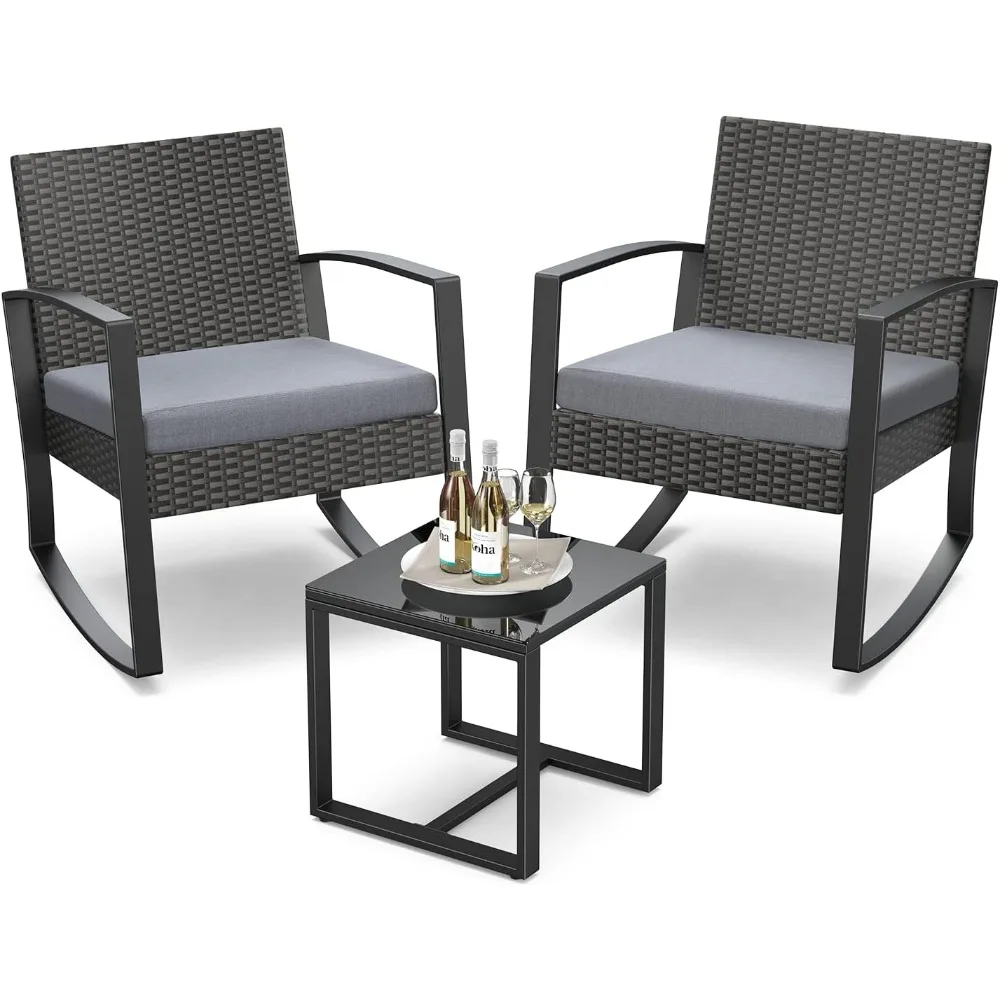 3-Piece Patio Rocking Bistro Set with Coffee Table 1