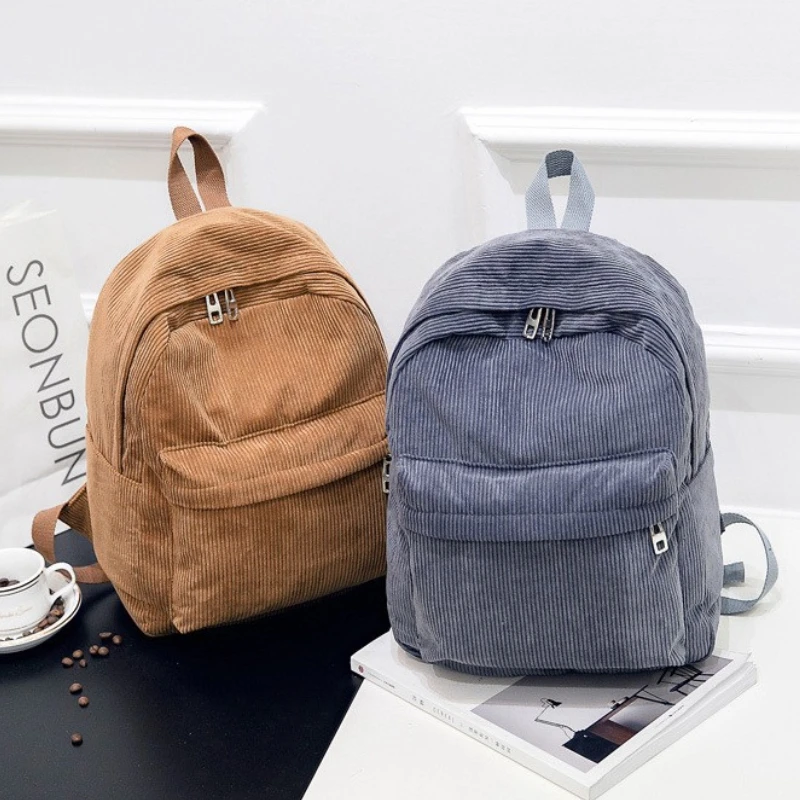 

Corduroy Backpack Fashion Women School Backpack Pure Color Shoulder Bag Teenger Girl Travel Bags Female Mochila Striped Rucksack