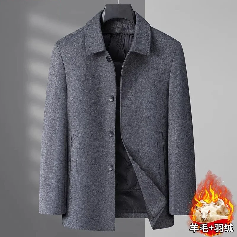 남성용 다운 안감 양면 모직 코트, 오버사이즈 싱글 브레스트 플러스 사이즈 L-5XL6XL7XL8XL, 겨울 패션 신상