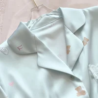 Korean Cartoon Little Bear Sweet Women's 2pc Pajamas Kawaii Cute Simple Y2k Lace Sleepwear 2024 New Autumn Short Sleeve+pant Set - Image 2