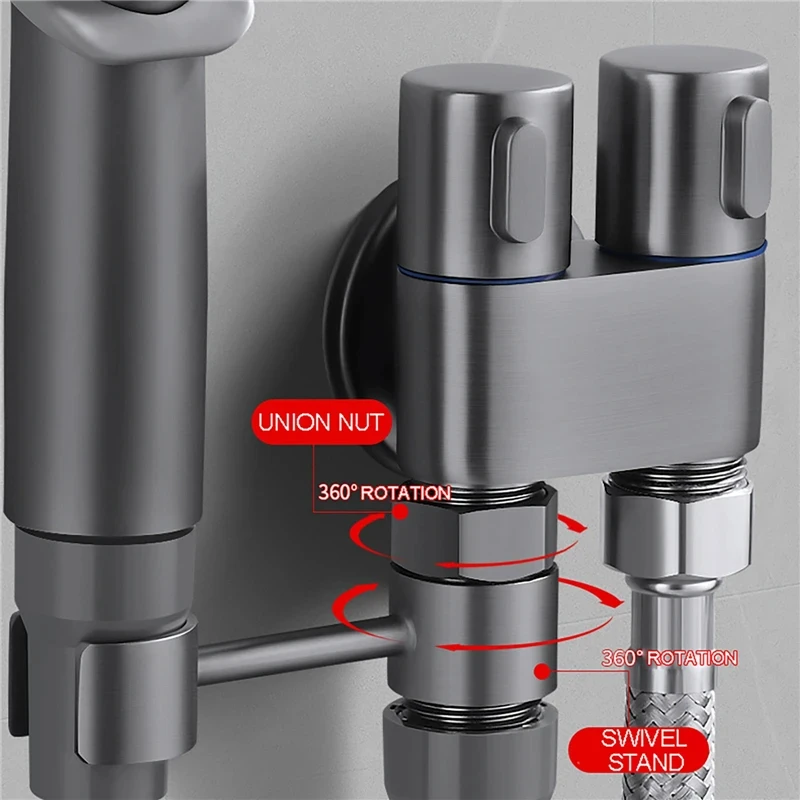 Bathroom Handheld Toilet Bidet Faucet Sprayer Hand Bidet Set Toilet Self Cleaning Shower Head One In Two Out Angle Valve Faucet