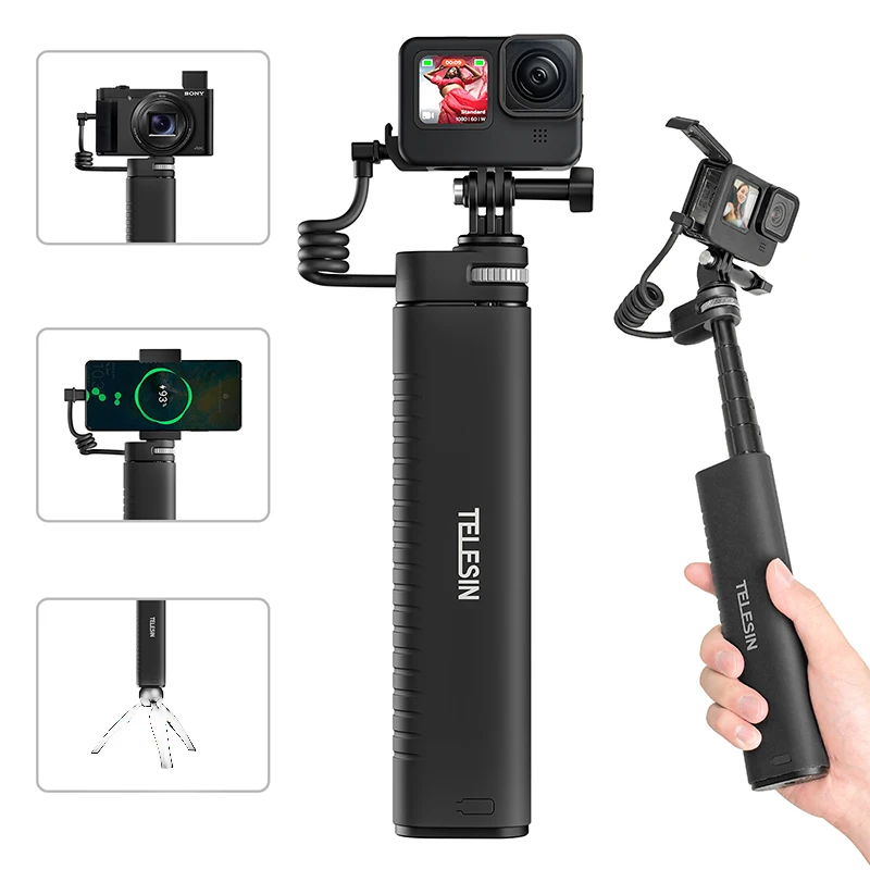 TELESIN TE-CSS-001 Selfie Stick QC/PD3.0 fast charging Power Selfie Stick 90CM Telescoping Pole with 1/4 Inch Screw selfie stick