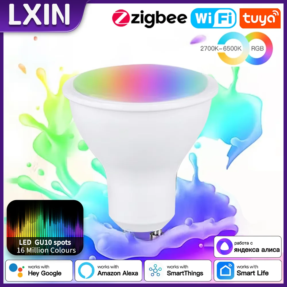 LXIN Tuya 5W GU10 WIFI Zigbee LED Bulb, 450LM Color