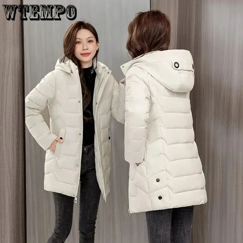 

WTEMPO Winter Hooded Jacket Women Korean Parkas Loose Down Cotton Coats Overcoat Female Casual Thick Warm Windproof Outerwear