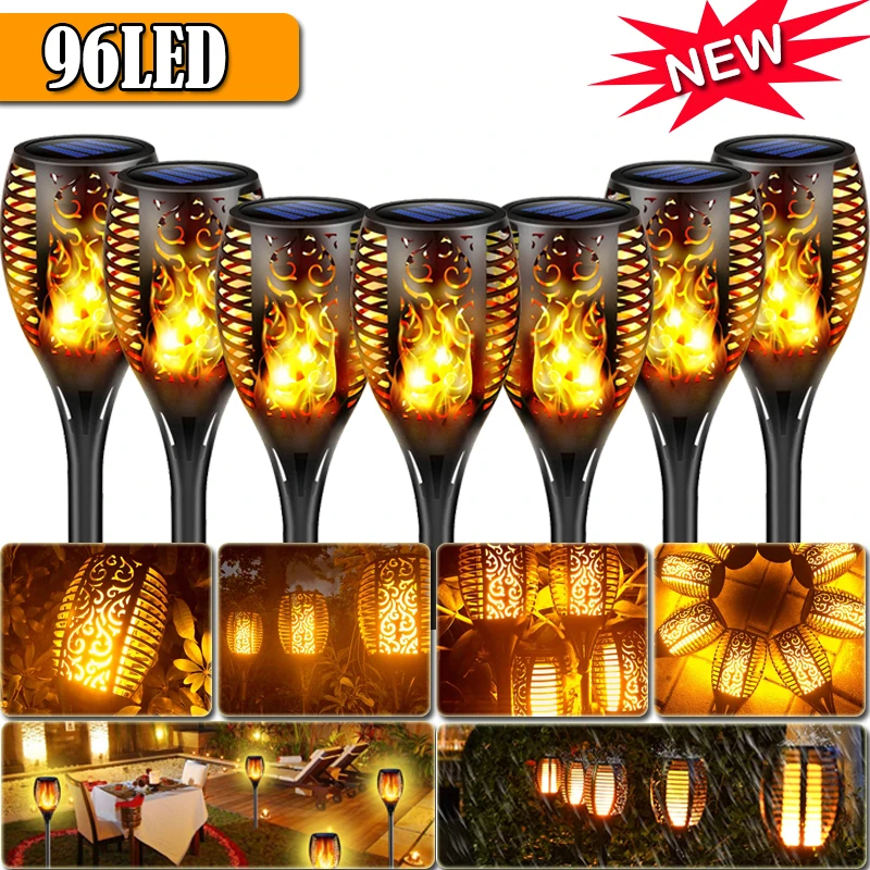 96LED Solar LED Flame Torch Light Outdoor pack Waterproof Decor