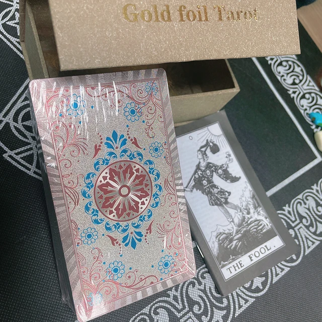 Set Tarot Cards Gift Box Luxury Gold Foil Tarot Card Hot Stamping PVC Waterproof Wear-resistant Board Game Solitaire Divination Coffee