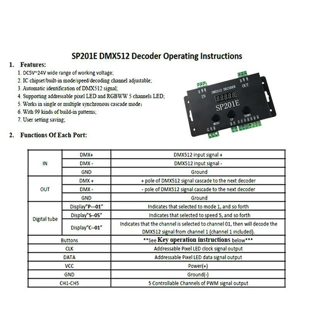 DC5V-24V ڴ Ʈѷ SPI ȣ ּ  IC RGB LED ȼ, 5 ä PWM , ws2811 2812 1903 Ʈ, SP201E, DMX512