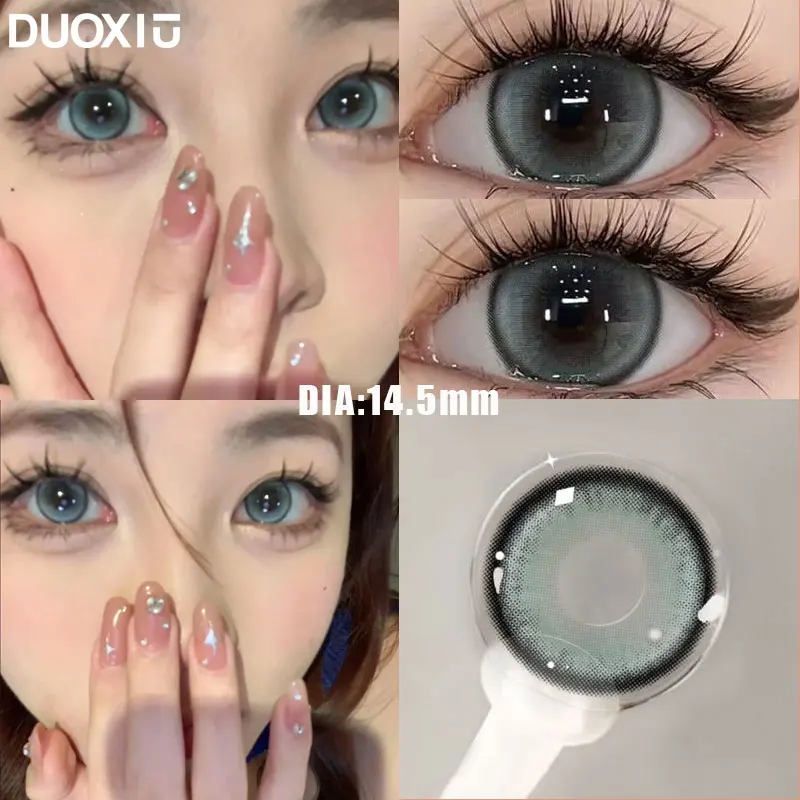 DUOXIU 1Pair New Color Contact Lens Korea Pupils Nature High Quality Myopic Gray Lens Blue  Eyes - 0.00 to- 8.00 Diopter Lenses