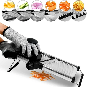 LMETJMA Affettatrice Mandolina Regolabile Affettatrice di Verdure in Acciaio Inossidabile Chopper Cutter per Patate Pomodoro Cipolla Carota JT213 1