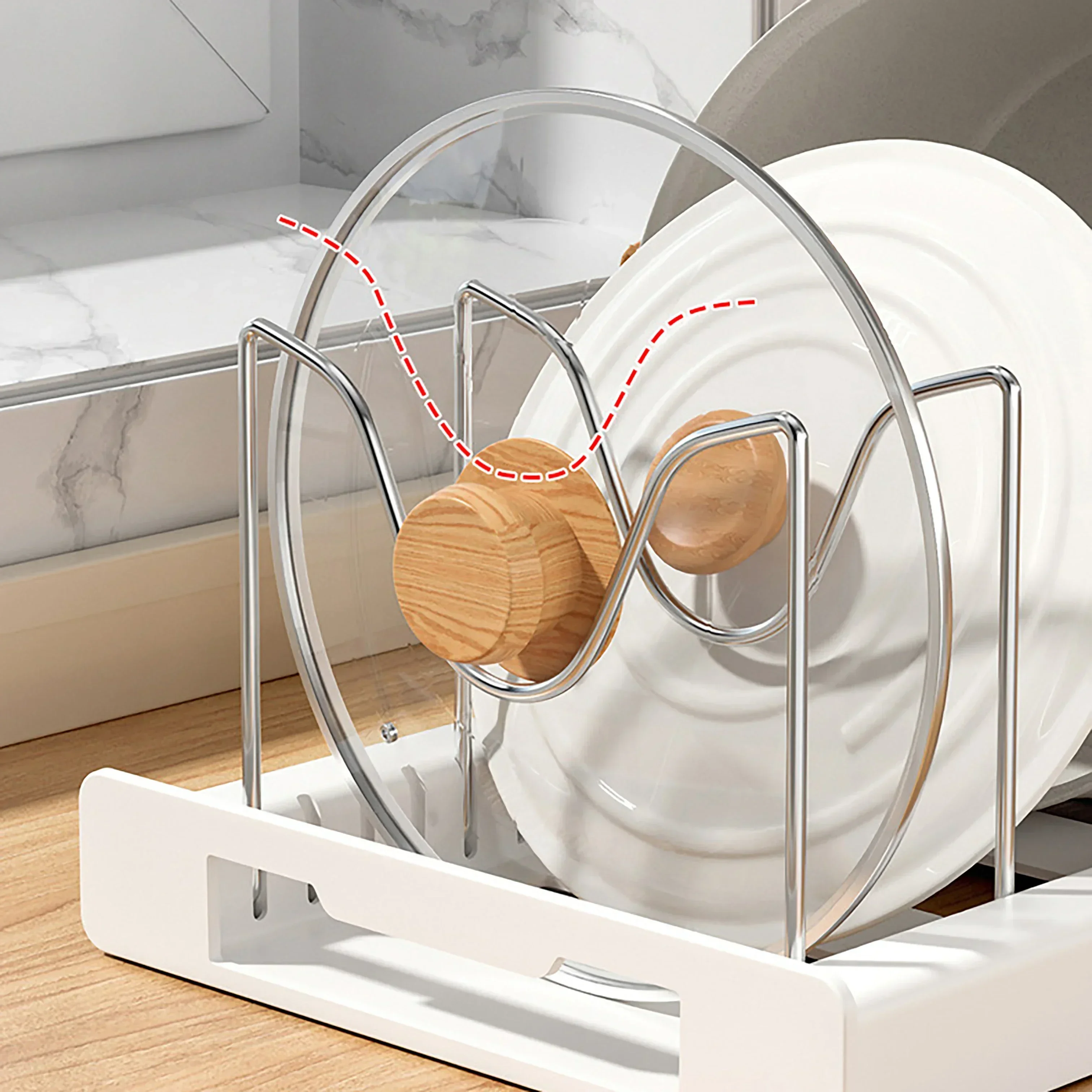 Expandable Dish Rack Pans Organizer Rack Adjustable Compartments Dish Storage Rack Pot Lid Organizer Kitchen Utensils Rack 5