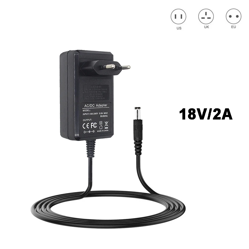 전원 공급 장치 어댑터, EU 미국 영국 플러그, 36W 18 V 2A AC 100V-240V 컨버터 어댑터, DC 18 V 볼트 Vdc 2000mA 18V2A, 5.5mm x 2.1-2.5m 