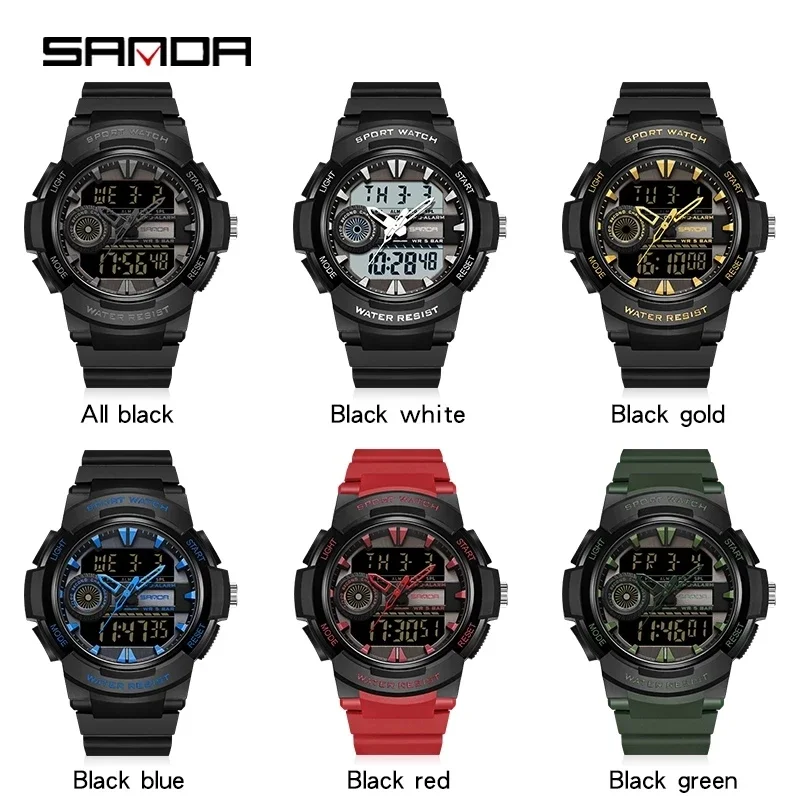 2023 SANDA Brand Military Sports Watches Men Dual Display Watches Waterproof Shock Electronic Wristwatch Relogio Masculino 6082