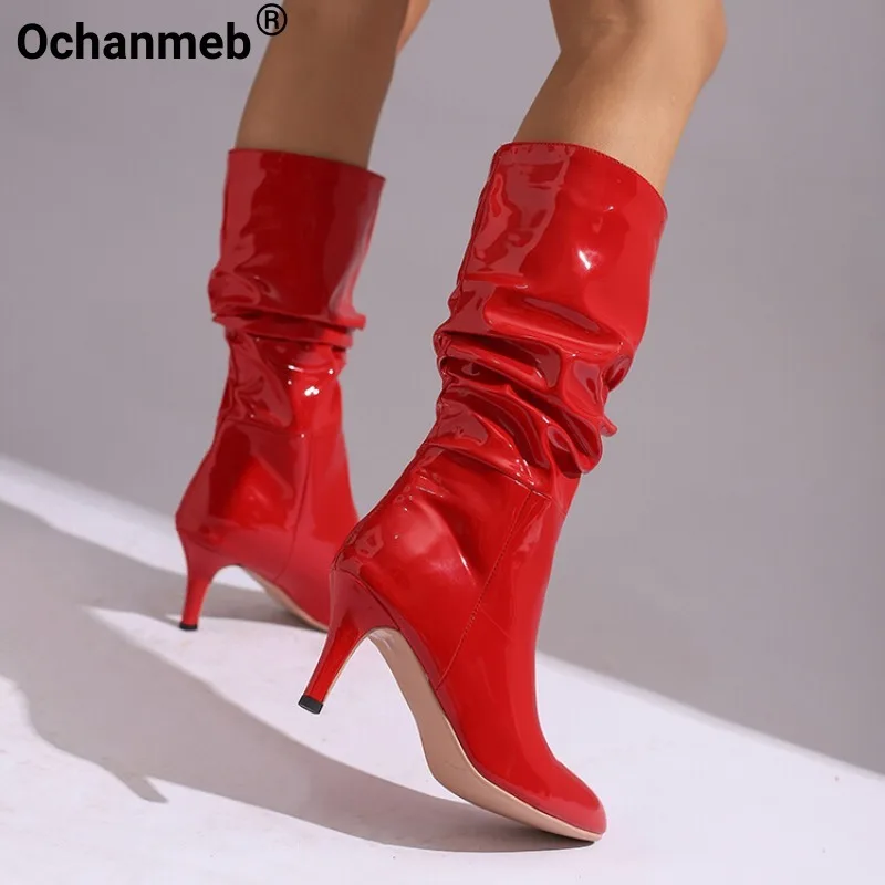 

Женские ботинки из лакированной кожи, с острым носком, размеры 34-43