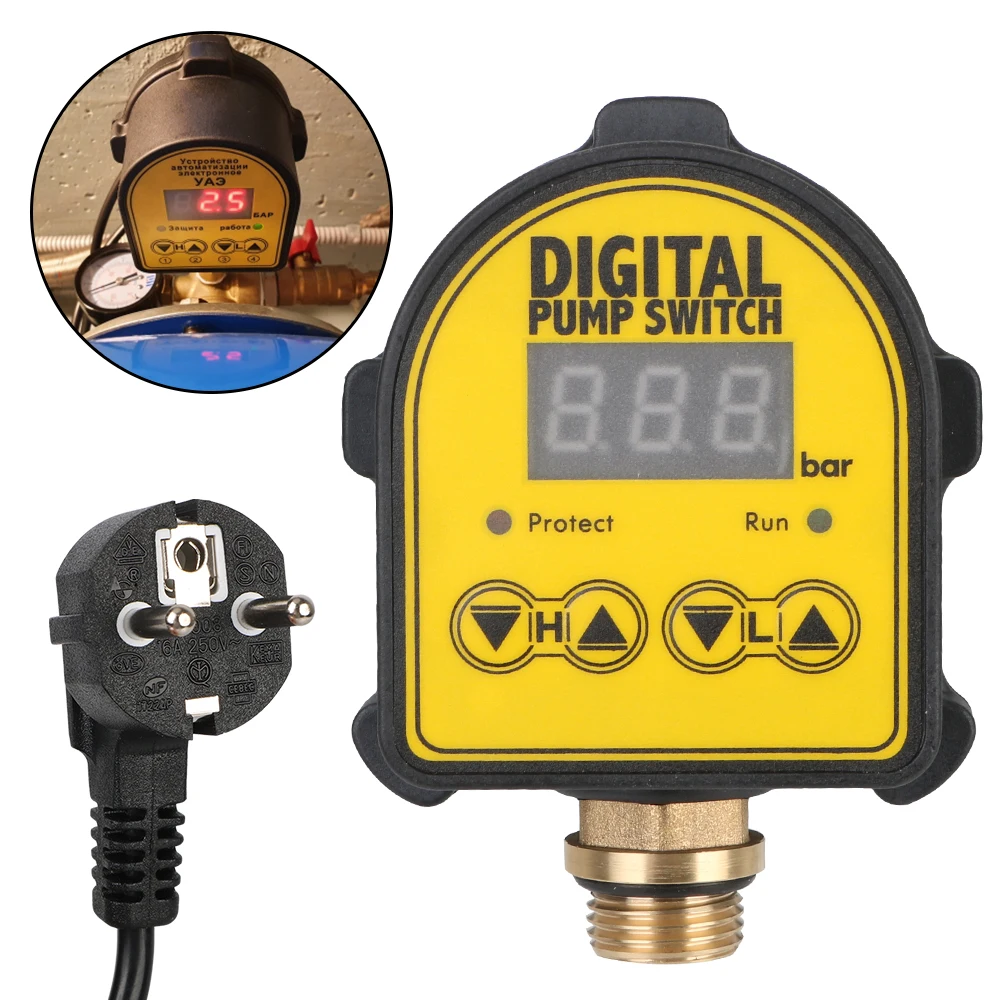 Digital Automatic Pressure Controller Switch for Air and Water Pumps, 220V, 0-10 Bar, 1/2'' Interface