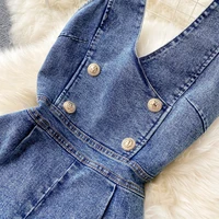 Women Summer Denim Jumpsuits Halter Backless Double Buttons High Waist Wide Leg Youth Jean Jumpsuit Rompersman - Image 5
