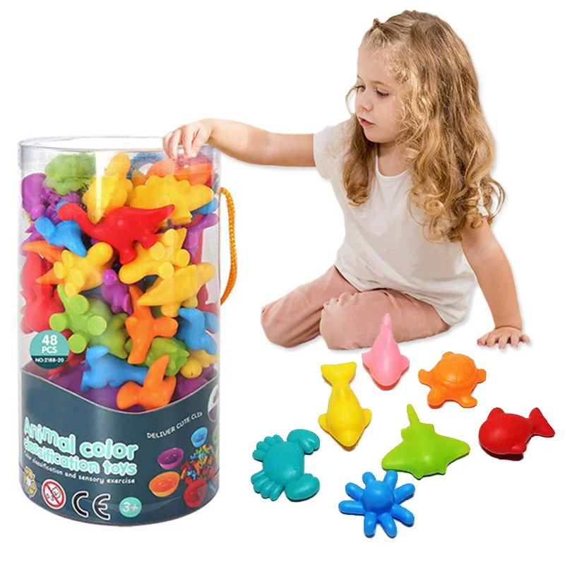 Glaszé montessori toys Rainbow Összetartozó Műkődés Animal Megismerés Rainbow színe Species Rendbírság motoros Tréning montessori Érzékelni képes puzzles Gyermek-