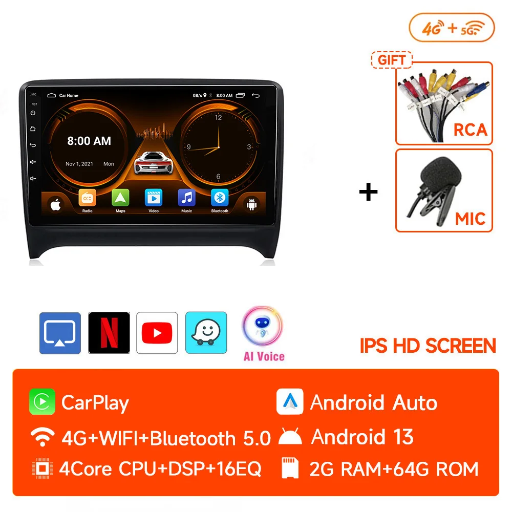 Android Autoradio Für Audi TT 2006-2014 - 9 Zoll Mit Wireless Carplay & Android Auto