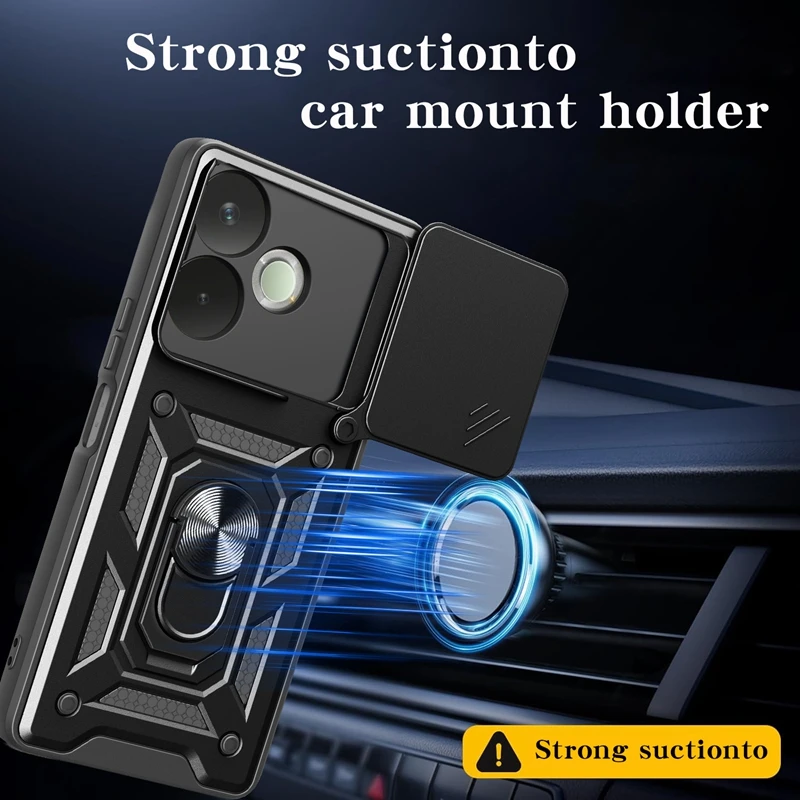 Shockproof Protective Armor Case with Camera Lens Protection and Magnetic Holder Ring