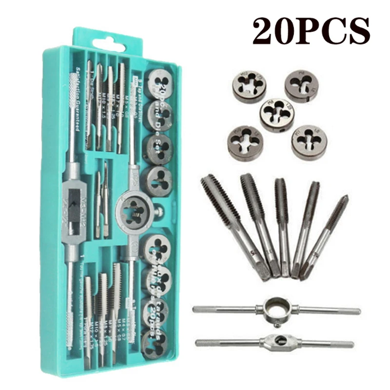 8/12/20Pcs Metric Hand Tap and Die Set M3 M12 Screw Thread Plugs