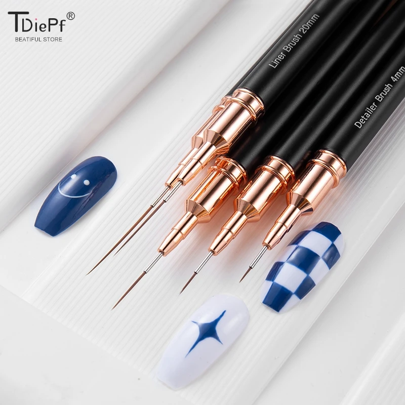 1*Nail Art Brushes Nail Liner DIY Drawing Painting Flower Line Stripes Pen 4mm-25mm Metal Handle Nail Art Brush With Cover Nail  5