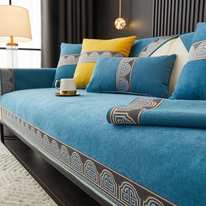 Sofa Cover Vintage-Inspired Solid Chenille All Seasons Living Room Non-slip Sofa Seat Couch Slipcover Towel