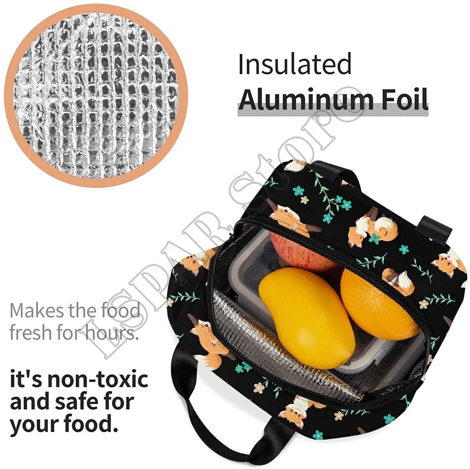 Fox Lunch Bag For Women Men Insulated Lunch Box Washable Container Cooler Tote Bag Reusable Box For Office Work