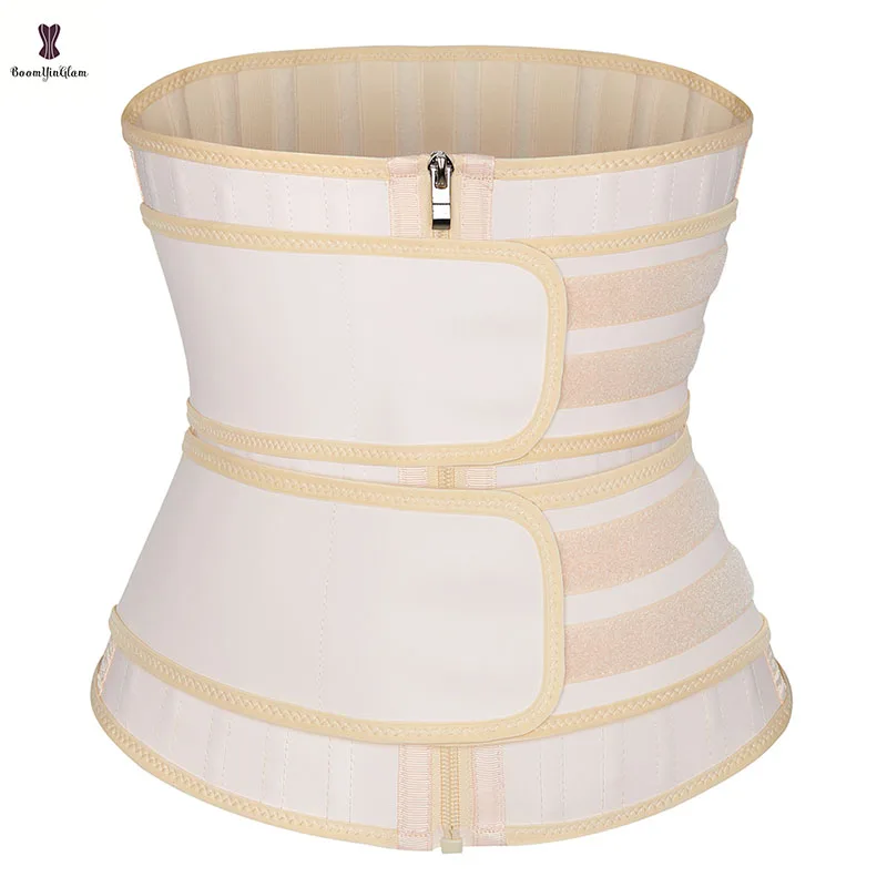 Un-Detachable Double 2 Strap Belt Waist Trainer 25 Steel Bones Latex Zip Underbust Corset Women Body Shaper Plus Size XS To 6XL