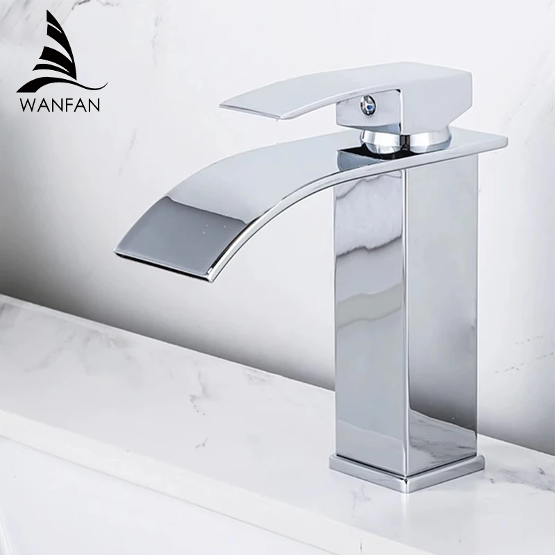 Basin Faucets Brass Silver Elegant Waterfall Bathroom Sink Faucet Single Lever Hole Deck Mount Big Square Spout Mixer Taps